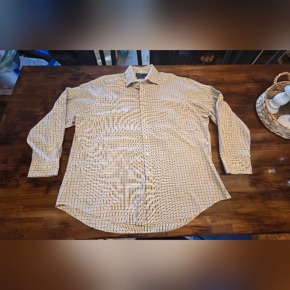 Ralph Lauren Yellow and Blue Checked Plaid Long Sleeve Button Down Shirt Sz 18